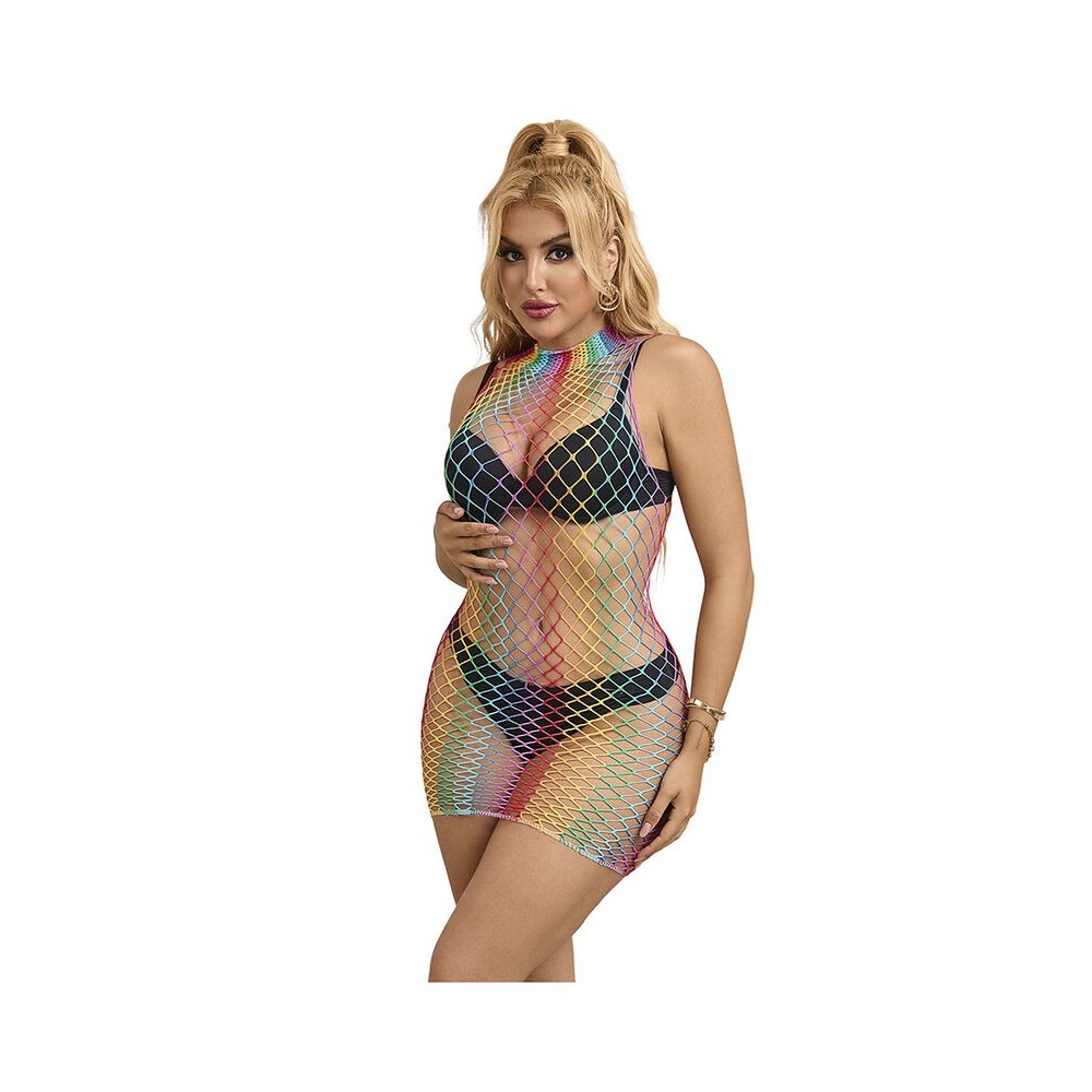 SUBBLIME - 952433 RAINBOW GOLA ALTA SEM MANGAS FISHNET VESTIDO TAMANHO ÚNICO