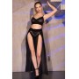 CHILIROSE - CR 4672 BLACK TOP SKIRT AND THONG WITH GOLDEN CHAINS M