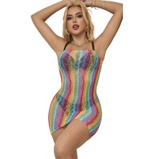 SUBBLIME - 952457 RAINBOW OFF SHOULDER SLEEVELESS FISHNET DRESS ONE SIZE