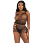 LEG AVENUE - CONJUNTO T-SHIRT E CALÇAS FISHNET PRETO