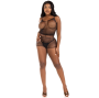LEG AVENUE - CONJUNTO T-SHIRT E CALÇAS FISHNET PRETO