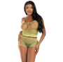 LEG AVENUE - CONJUNTO T-SHIRT E CALÇAS FISHNET LIME
