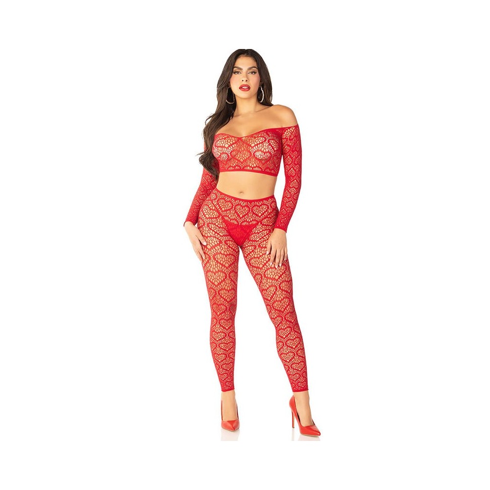 LEG AVENUE - CROP TOP + CALZE ROSSO TAGLIA UNICA