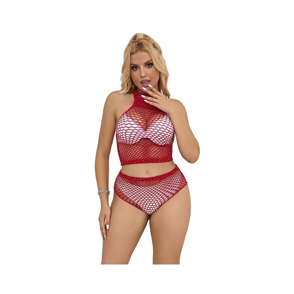 SUBBLIME - 952402 FISHNET SET WITH RED DIAMONDS ONE SIZE