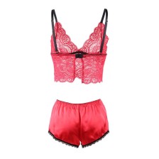 SUBBLIME - 953904 CHEMISIER DE NUIT EN SOIE ET DENTELLE + CULOTTE ROUGE L/XL