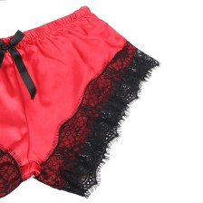 SUBBLIME - 953959 LÄSSIGE SEIDENNACHTHEMD + SPITZENHOSE SCHWARZ/ROT S/M