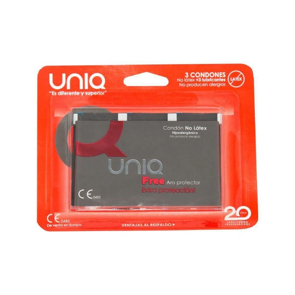 UNIQ - PRESERVATIVOS SEM LÁTEX COM ANEL PROTETOR 3 UNIDADES