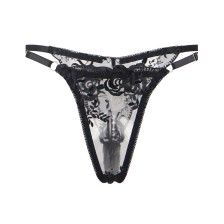 SUBBLIME - 945237 BRA + PANTIES WITH GARTER BELT FLORAL DESIGN BLACK S/M