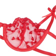 SUBBLIME - 954321 HEART PRINT BRA + THONG + GARTER BELT RED S/M