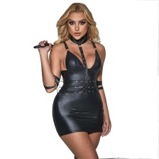 SUBBLIME - 954406 LEATHER BONDAGE DRESS BLACK S/M