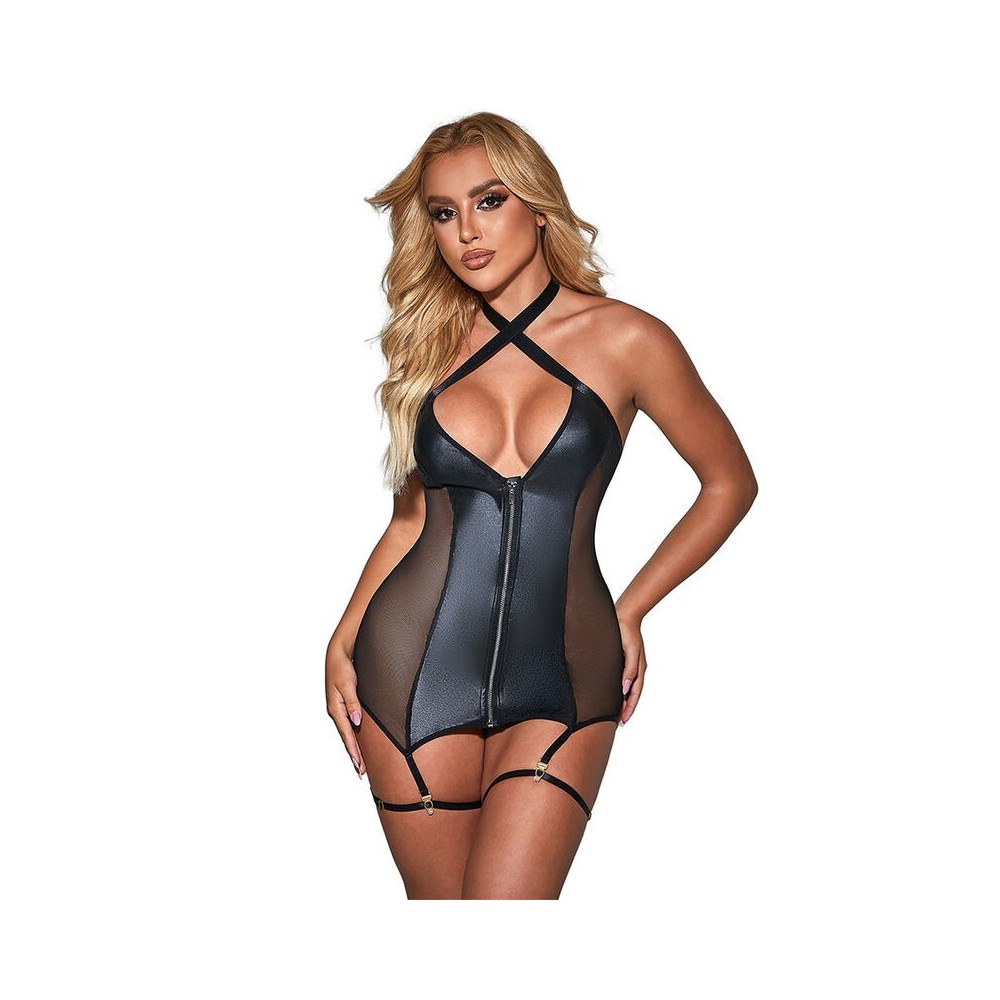 SUBBLIME - 954451 SEXY MESH DRESS LEATHER BLACK L/XL