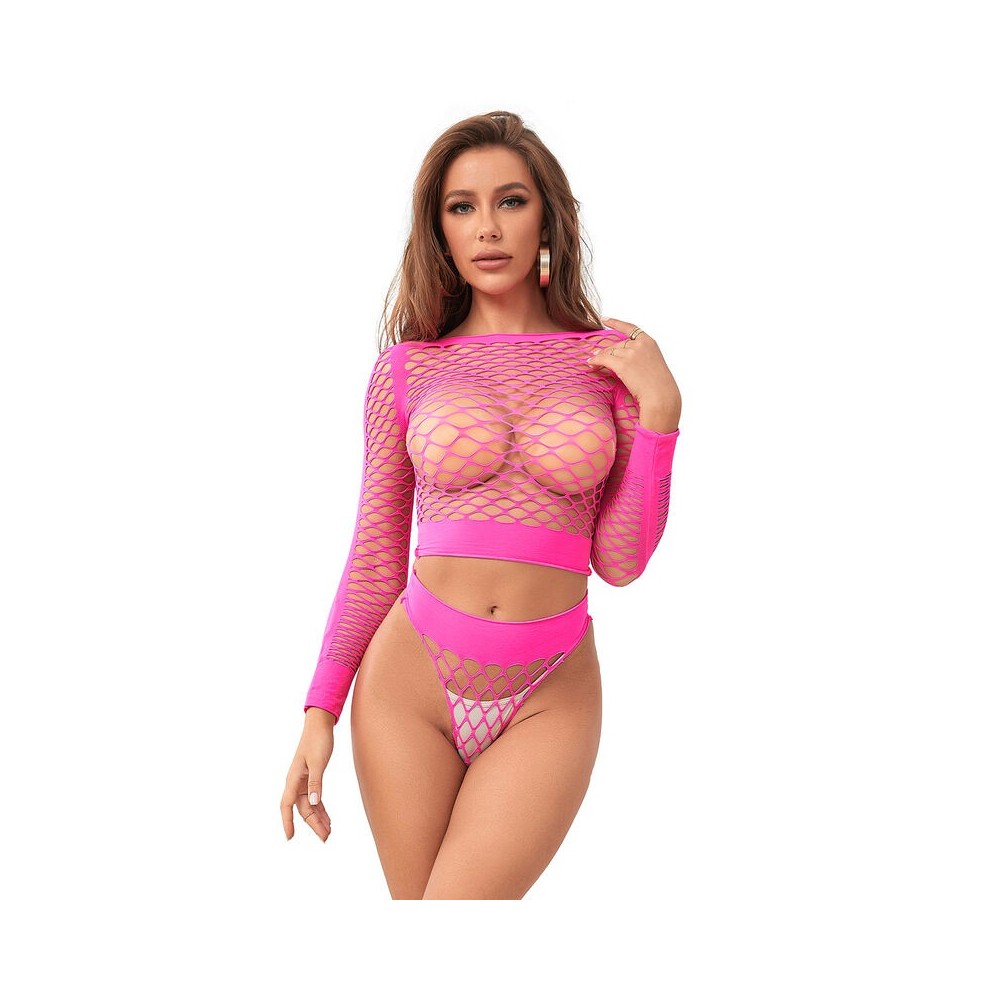 SUBBLIME - 952204 ENSEMBLE RÉSILLE MANCHES LONGUES 2 PIÈCES ROSE TAILLE UNIQUE