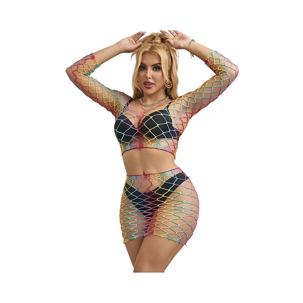 SUBBLIME - 952440 2-PIECE FISHNET SET LONG SLEEVE RAINBOW ONE SIZE