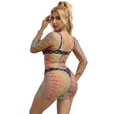 SUBBLIME - 952440 2-PIECE FISHNET SET LONG SLEEVE RAINBOW ONE SIZE