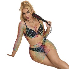 SUBBLIME - 952440 2-PIECE FISHNET SET LONG SLEEVE RAINBOW ONE SIZE