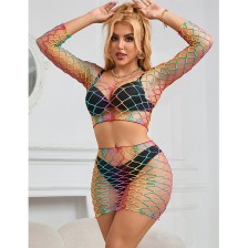 SUBBLIME - 952440 2-PIECE FISHNET SET LONG SLEEVE RAINBOW ONE SIZE