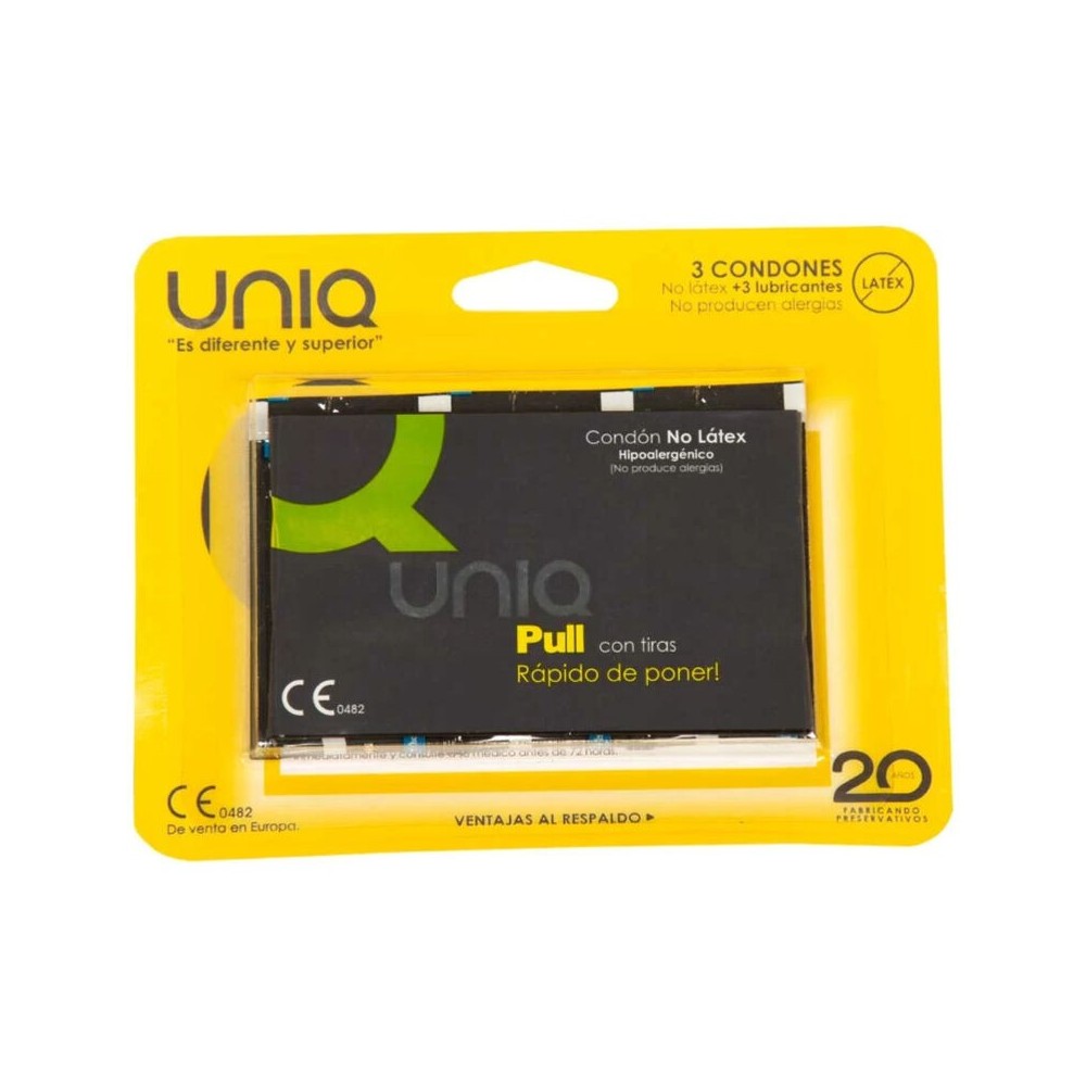 UNIQ - PULL LATEX FREE CONDOMS WITH STRIPS 3 UNITS