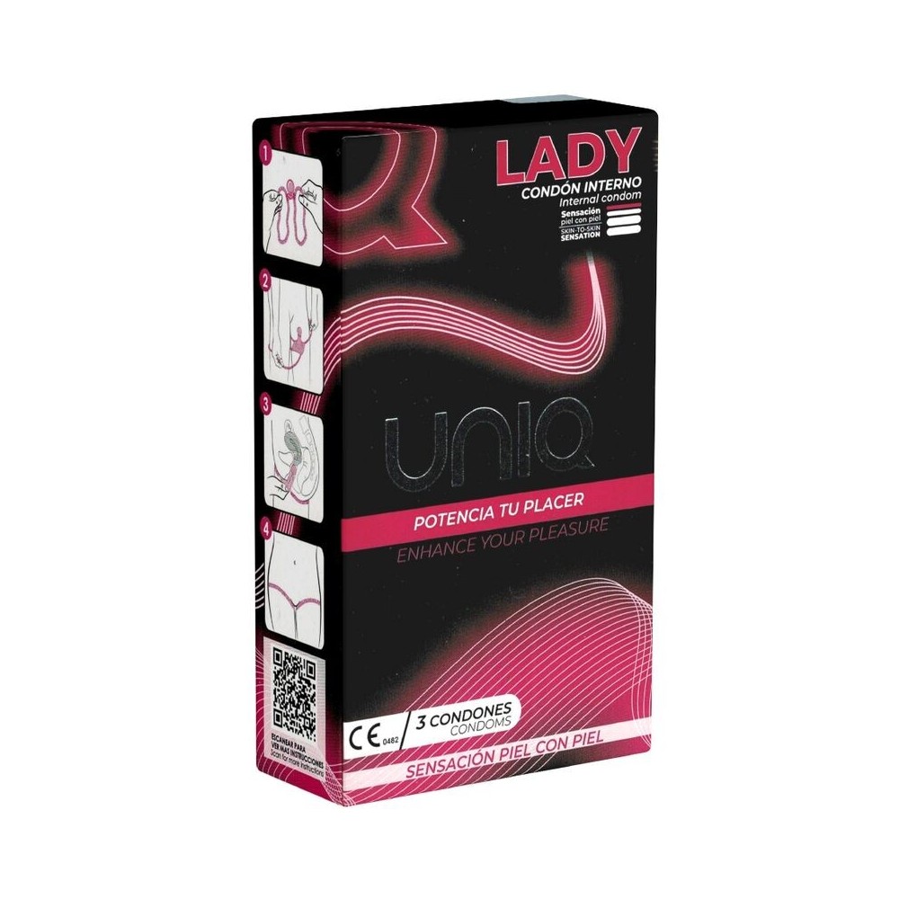 UNIQ - LADY CONDOM PRESERVATIVOS FEMININOS SEM LÁTEX COM CINTA LIGA 3 UNIDADES