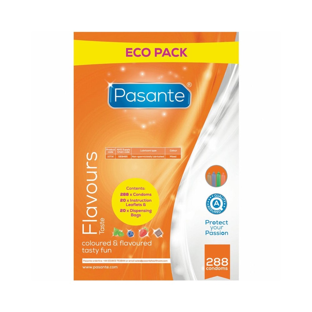 PASANTE - CONDOMS ECO PACK FLAVORS BAG 288 UNITS