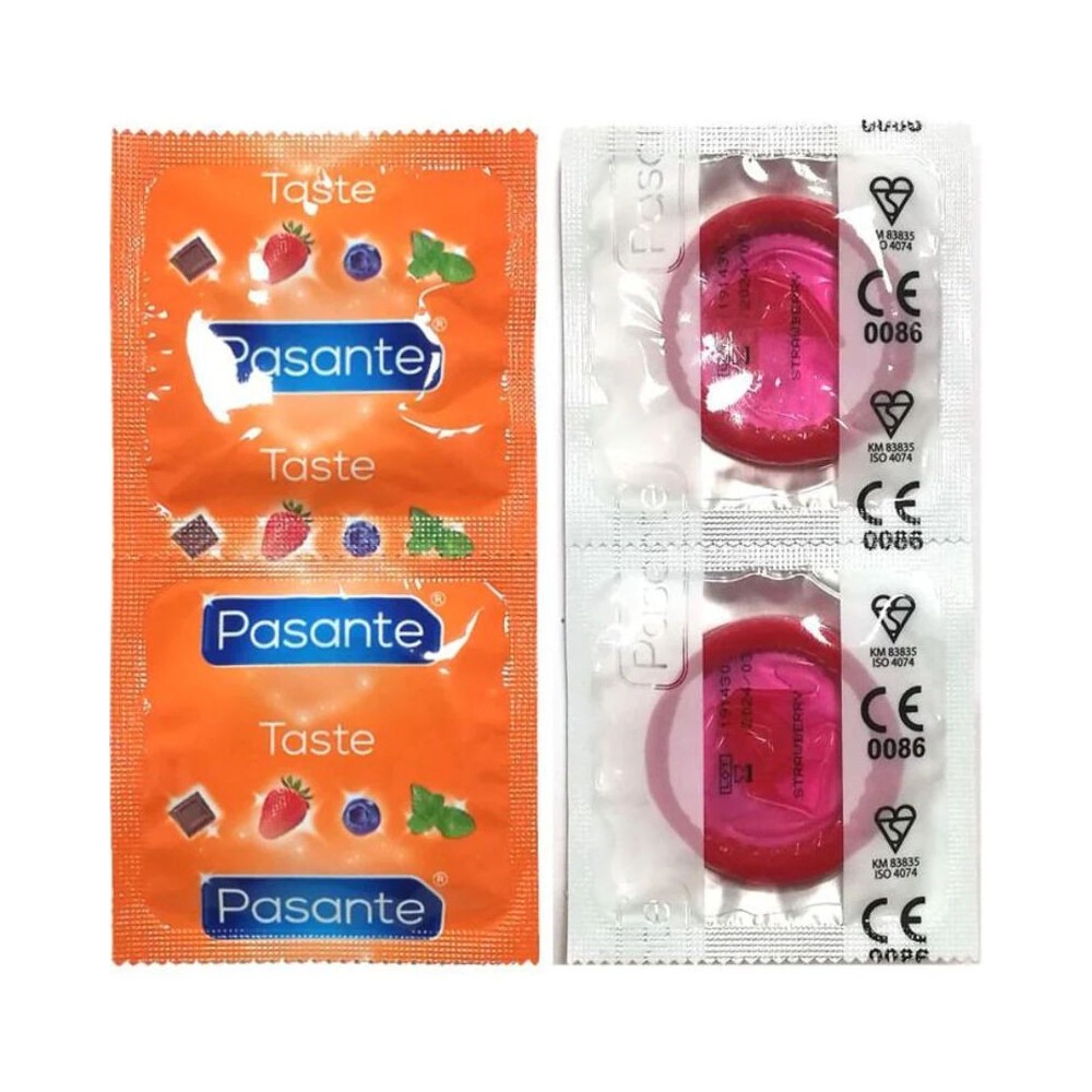 PASANTE - CONDOMS FLAVOR STRAWBERRY BAG 144 UNITS