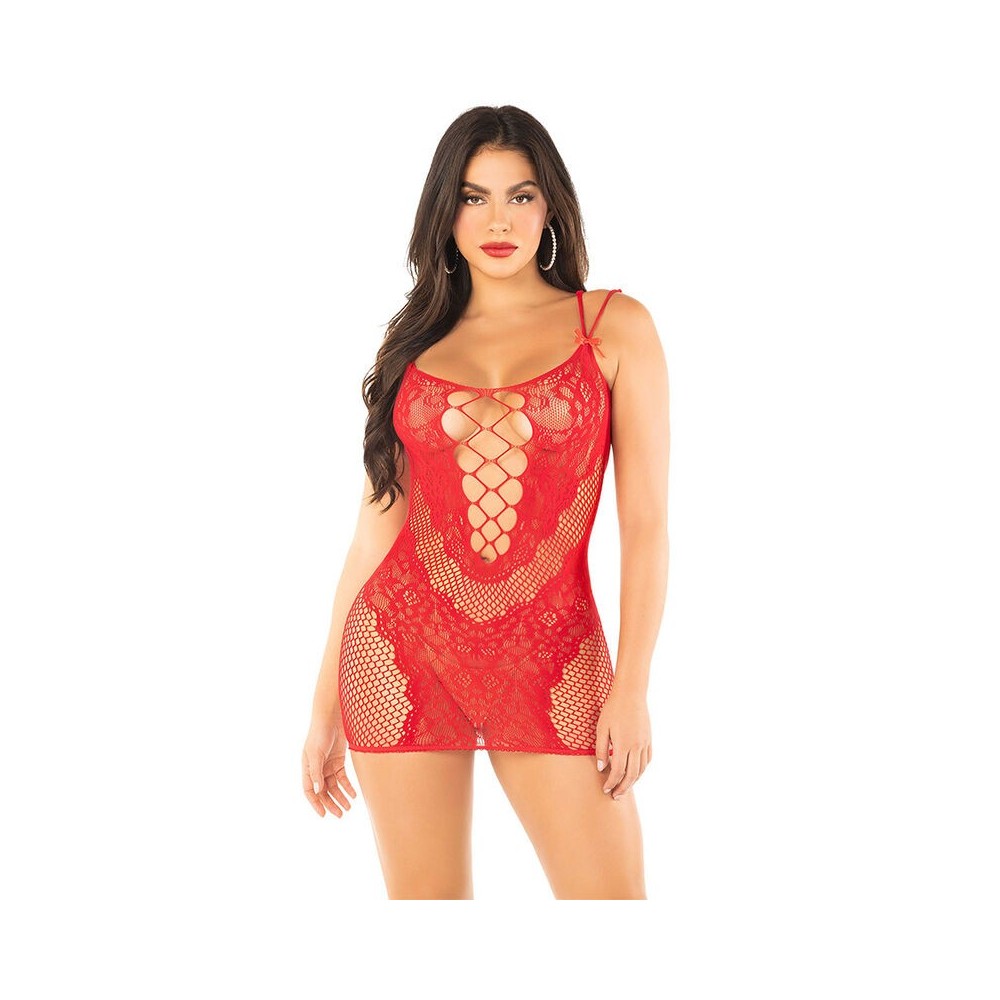 LEG AVENUE - MESH MINI DRESS WITH STRAPS RED