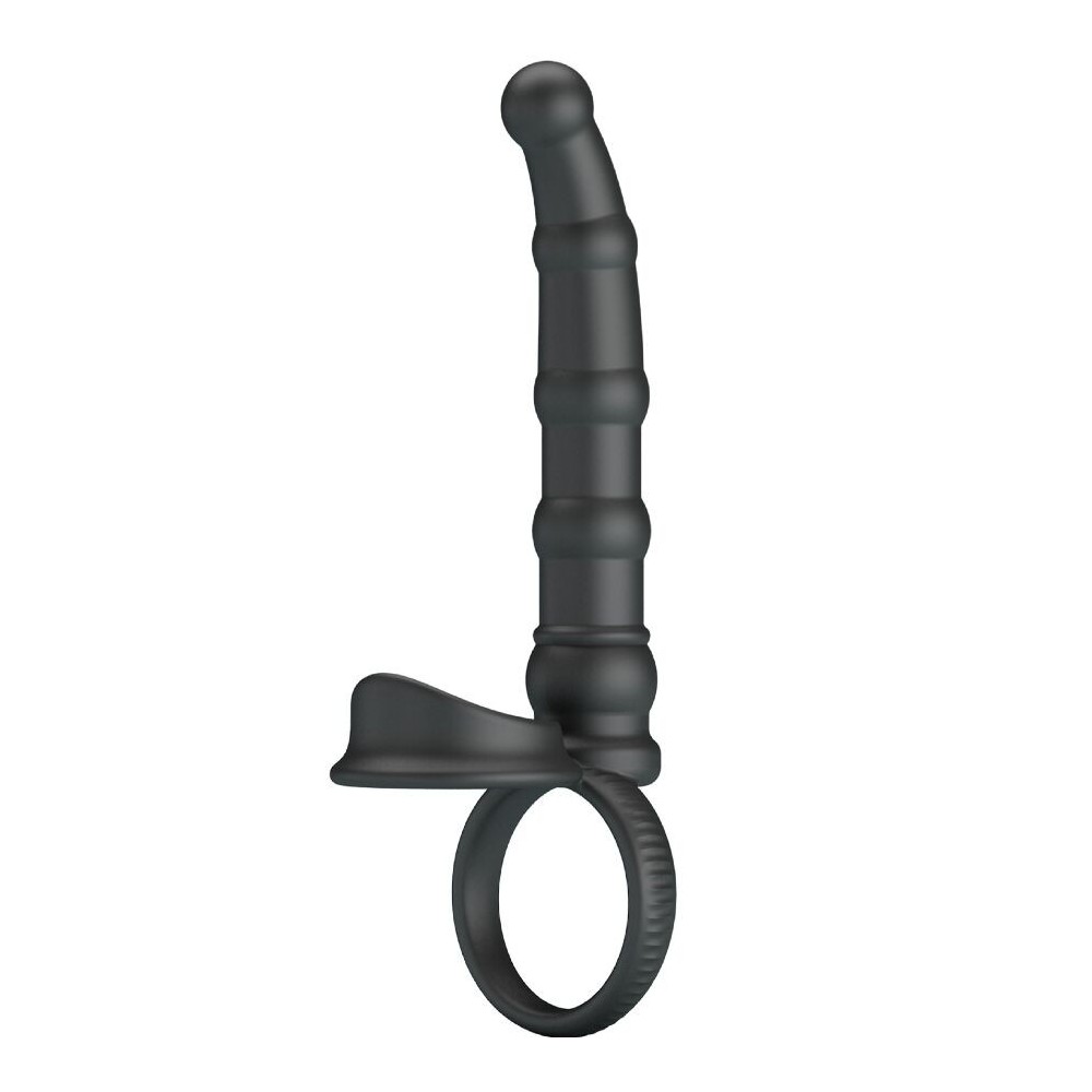 PRETTY LOVE - TATUM VIBRATING PENIS RING WITH PLUG 10 VIBRATIONS BLACK
