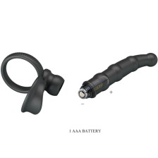 PRETTY LOVE - TATUM VIBRATING PENIS RING WITH PLUG 10 VIBRATIONS BLACK