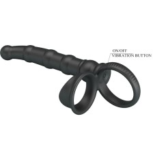 PRETTY LOVE - TATUM VIBRATING PENIS RING WITH PLUG 10 VIBRATIONS BLACK