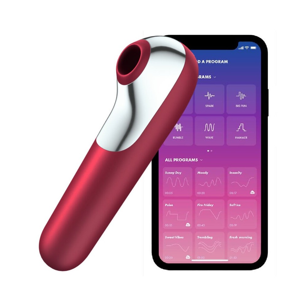 SATISFYER - DUAL LOVE VIBRATOR AND SUCTIONER WITH PULSED AIR RED