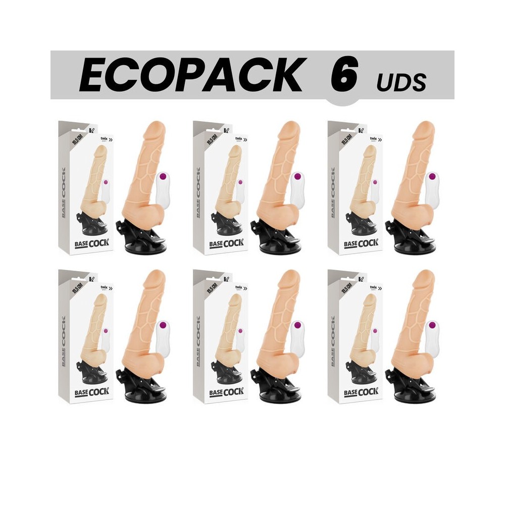 ECOPACK 6 UNITS - BASECOCK REALISTIC VIBRATOR REMOTE CONTROL NATURAL WITH TESTICLES 19.5 CM -O- 4 CM
