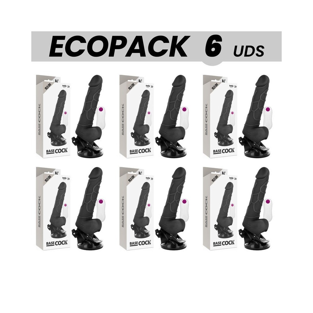 ECOPACK 6 UNITS - BASECOCK REALISTIC VIBRATOR REMOTE CONTROL BLACK WITH TESTICLES 19.5 CM -O- 4 CM