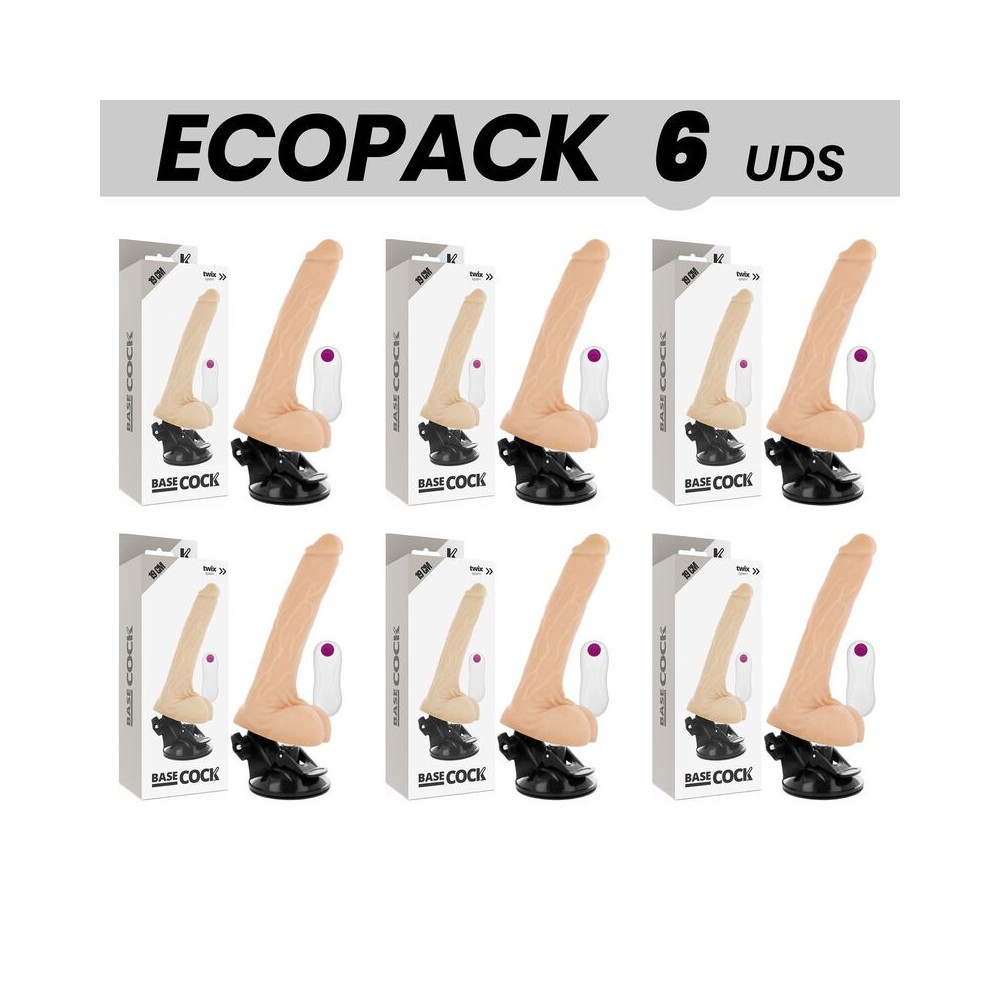 ECOPACK 6 EINHEITEN - BASECOCK REALISTISCHER VIBRATOR MIT FERNBEDIENUNG NATÜRLICH 19 CM -O- 4 CM