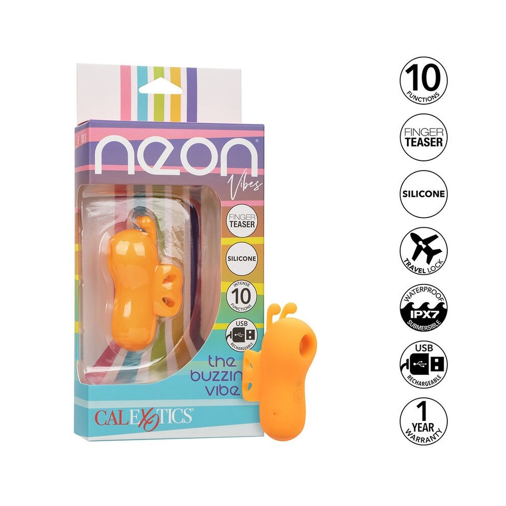 CALEXOTICS - NEON VIBES THE BUZZING VIBE FINGER STIMULATOR 10 VIBRATIONS ORANGE