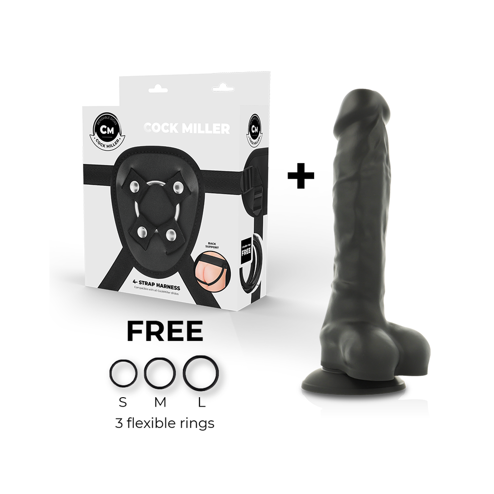 COCK MILLER - ARNÊS + DENSIDADE DE SILICONE ARTICULVEL COCKSIL PRETO 19,5 CM