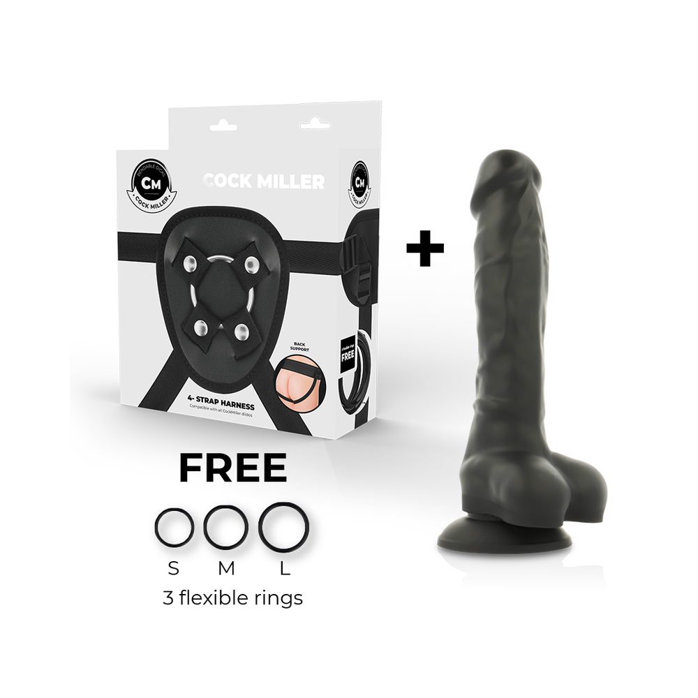 COCK MILLER - IMBRACATURA + COCKSIL ARTICOLABILE DENSIT SILICONE NERO 18 CM