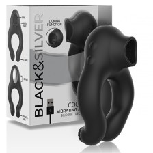 BLACK&SILVER - ANNEAU PÉNIEN VIBRANT & LÉCHANT SILICONE RECHARGEABLE NOIR
