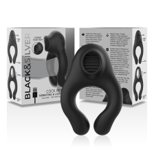 BLACK&SILVER - ANNEAU PÉNIEN VIBRANT & LÉCHANT SILICONE RECHARGEABLE NOIR