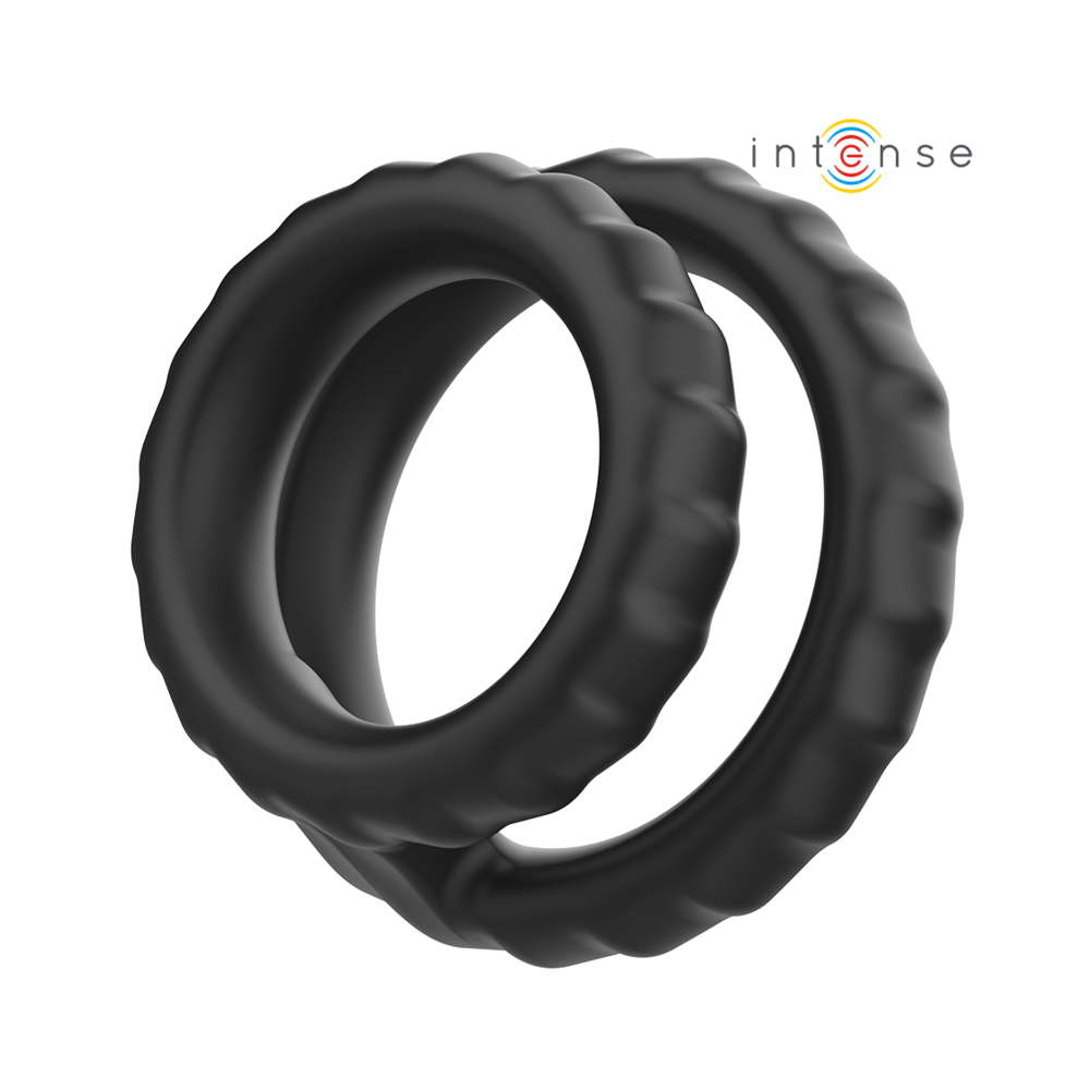 INTENSE - DEWEY DOUBLE SILICONE PENIS RING BLACK MODEL 4