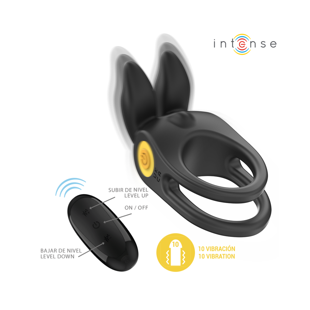 INTENSE - SAM VIBRATEUR DOUBLE ANNEAU PÉNIS 10 VIBRATIONS NOIR