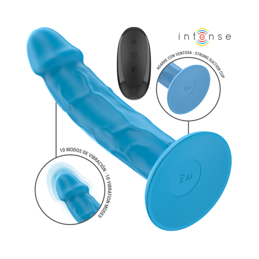 INTENSE - PHOEBE VIBRADOR REALISTA 10 VIBRAÇÕES AZUL CONTROLE REMOTO