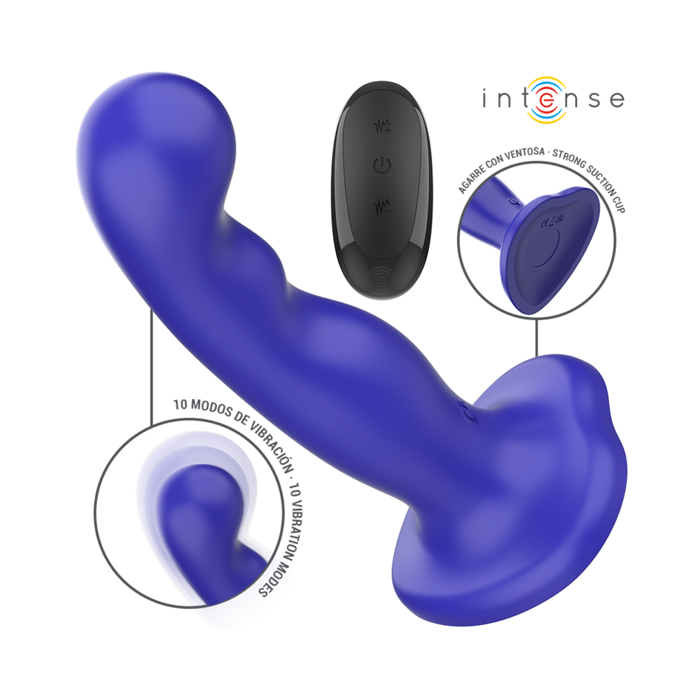 INTENSE - SHORTY VIBRATOR WITH SUCTION CUP BLUE REMOTE CONTROL