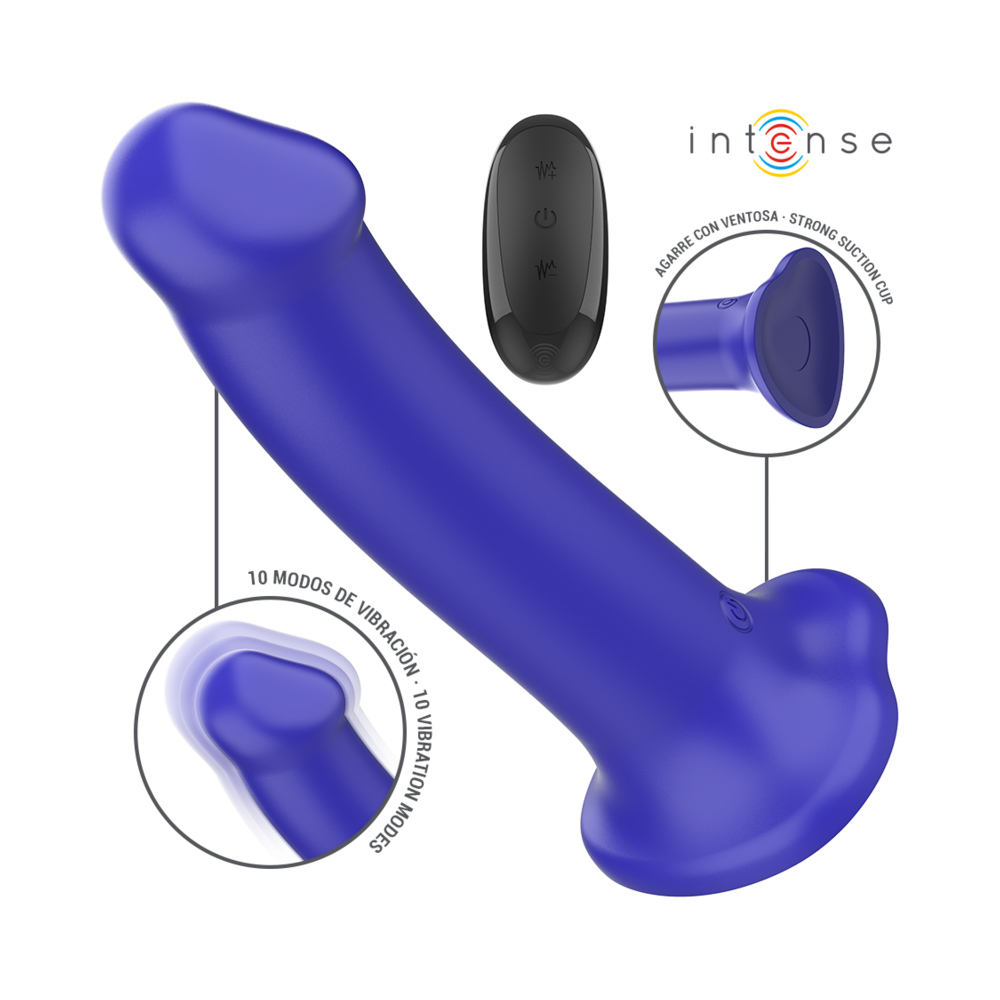 INTENSE - VICTORIA VIBRADOR COM VENTOSA 10 VIBRAÇÕES AZUL ESCURO CONTROLE REMOTO