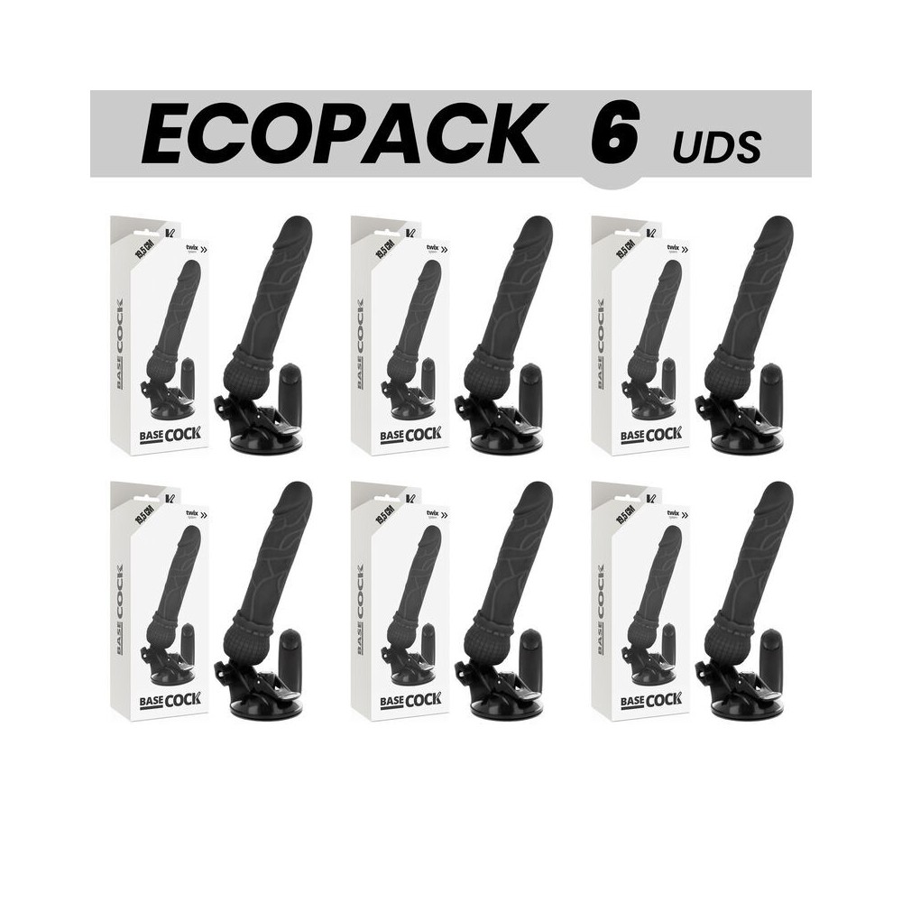 ECOPACK 6 UNITÉS - BASECOCK VIBRATEUR RÉALISTE TÉLÉCOMMANDE NOIR 19.5 CM -O- 4 CM