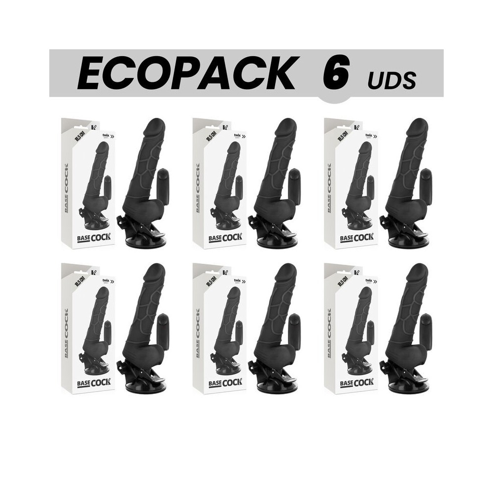ECOPACK 6 UNIT - BASECOCK CONTROLE REMOTO VIBRADOR REALÍSTICO PRETO 18.5 CM -O- 4CM