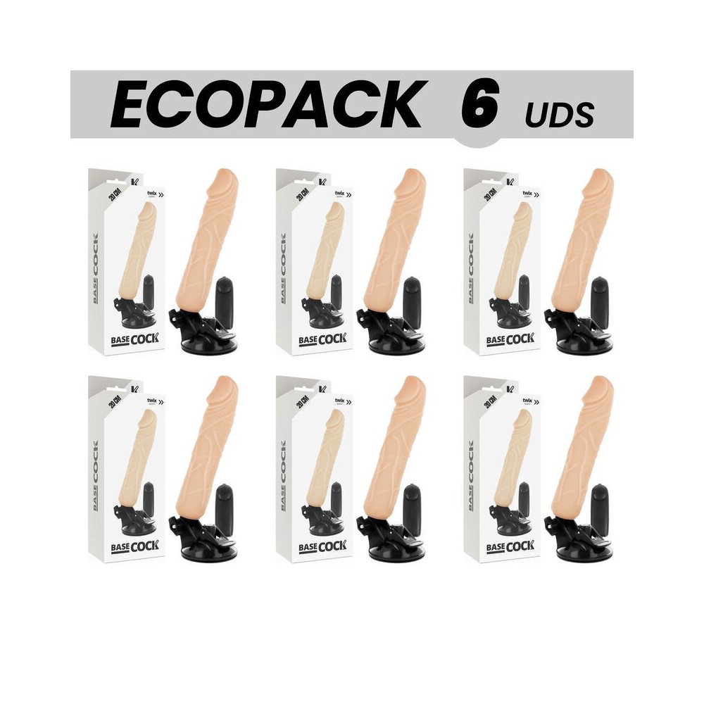 ECOPACK 6 UNITÉS - BASECOCK VIBRATEUR TÉLÉCOMMANDE NATUREL RÉALISTE 20 CM -O- 4 CM