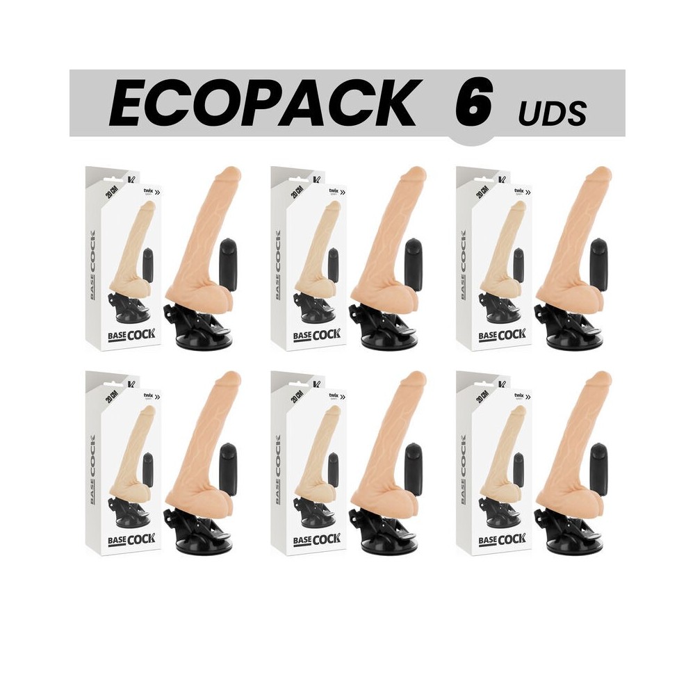 ECOPACK 6 UNITS - BASECOCK REALISTIC NATURAL REMOTE CONTROL VIBRATOR WITH TESTICLES 20 CM -O- 4 CM