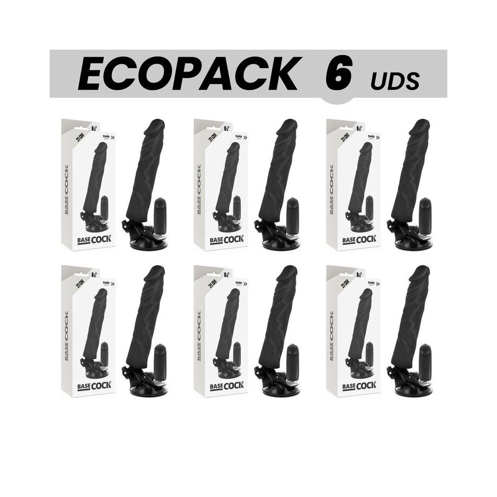 ECOPACK 6 UNIT - BASECOCK CONTROLE REMOTO VIBRADOR REALÍSTICO PRETO 21 CM -O- 4 CM