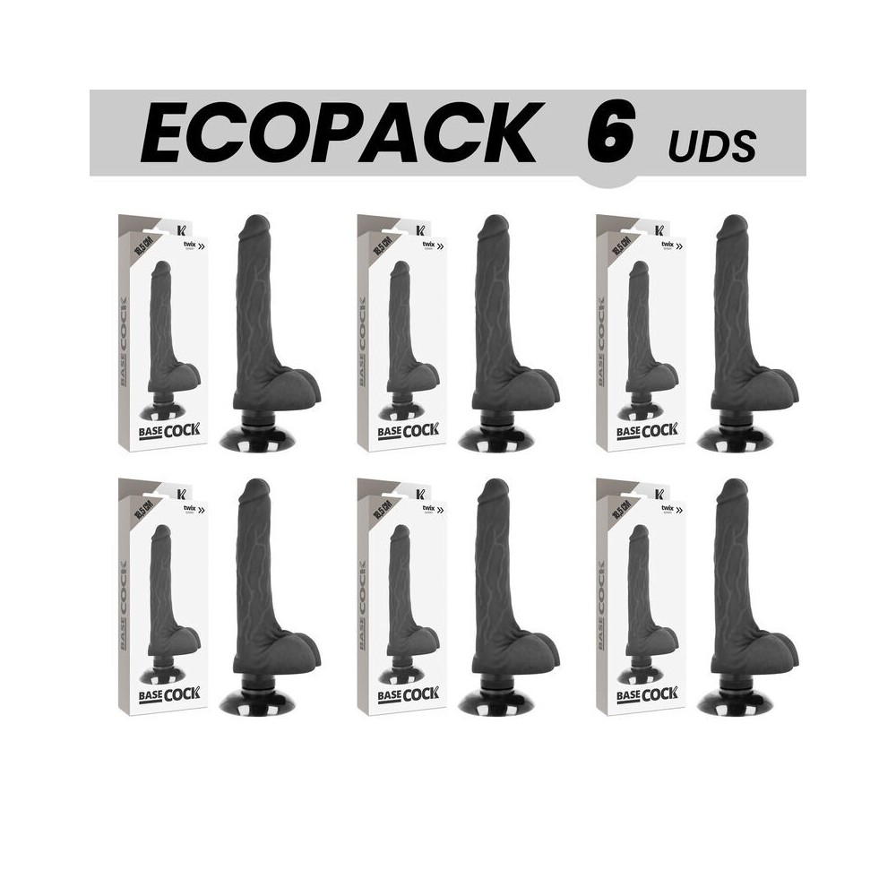 ECOPACK 6 UNITS - BASECOCK REALISTIC VIBRATOR 2-1 BLACK 18.5 CM -O- 4 CM
