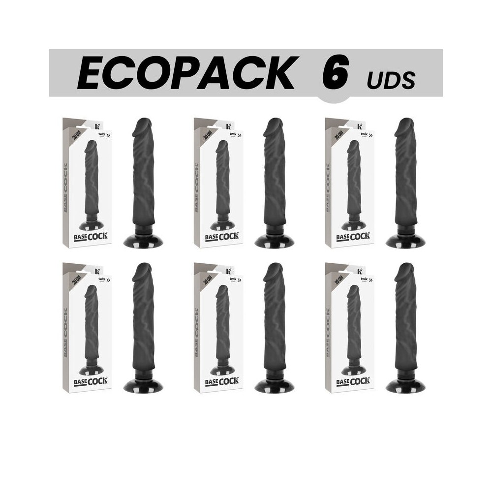 ECOPACK 6 UNITÉS - BASECOCK VIBRATEUR RÉALISTE 2-1 NOIR 20 CM -O- 4 CM