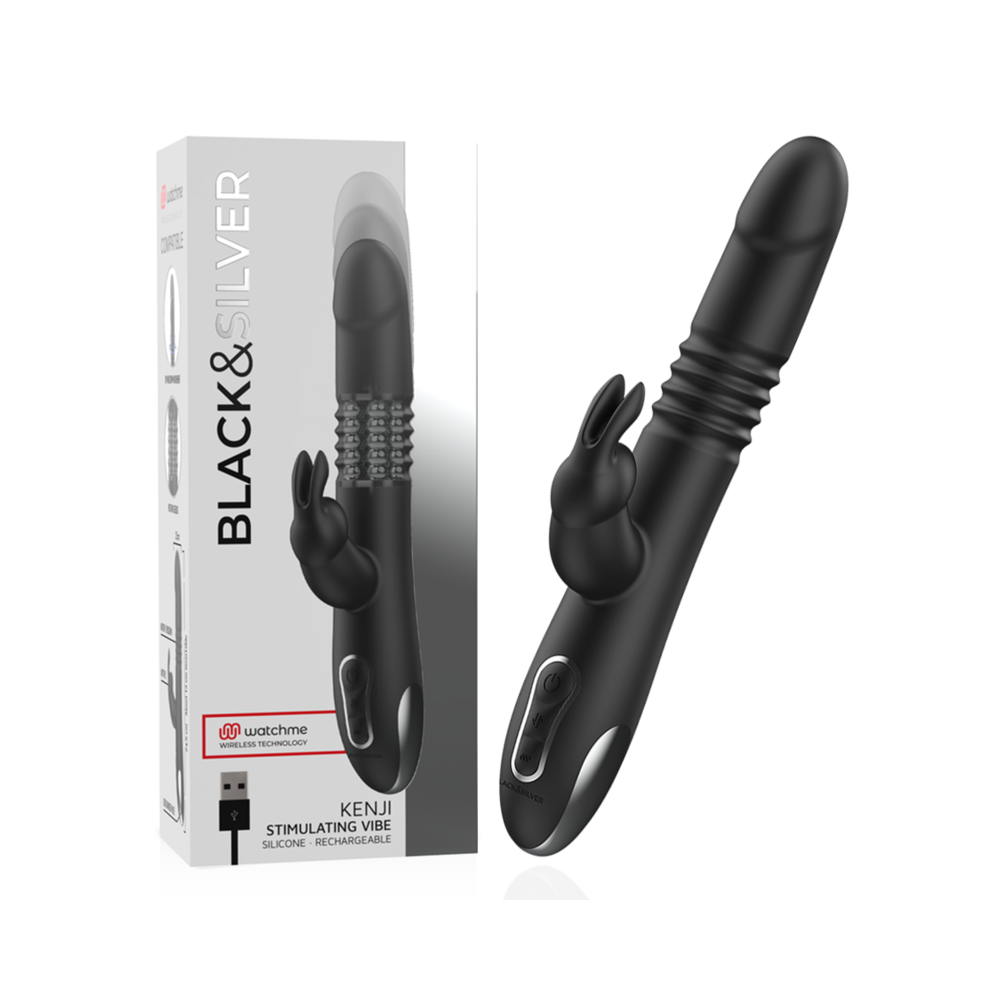 BLACK&SILVER - KENJI VIBRATORE RABBIT UP & DOWN + TELECOMANDO WATCHME